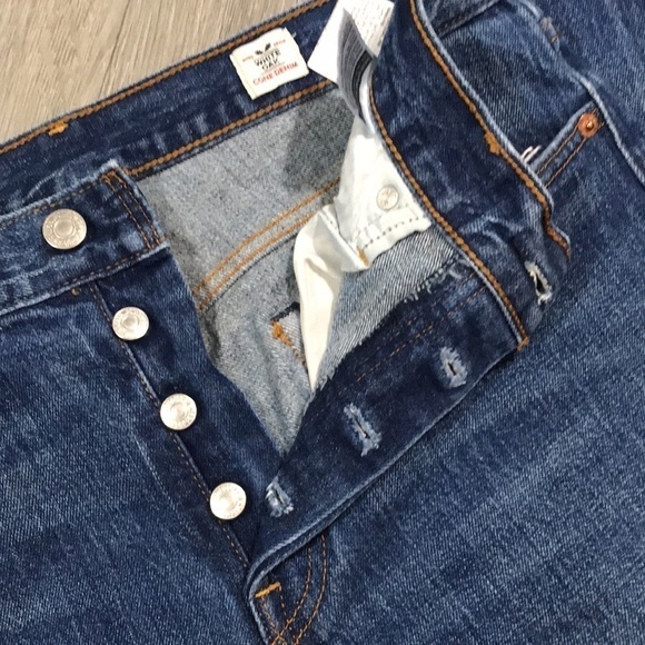 Levi’s White Oak Cone Denim “Wedgie”‎ Button Fly Fray Hem Medium Wash Jeans - Picture 9 of 15